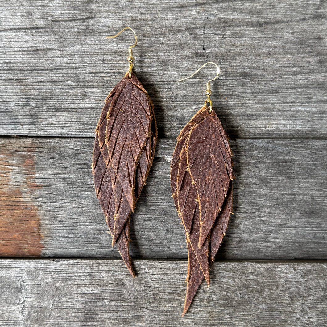 Wings of an Angel - Small - Caramel - Leather Earrings