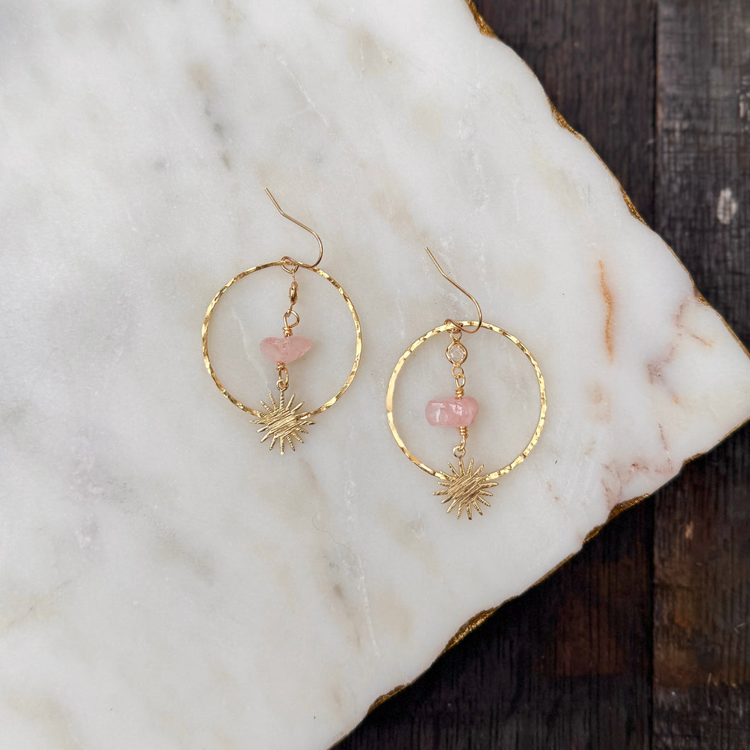 Rose Quartz Boho Hoops