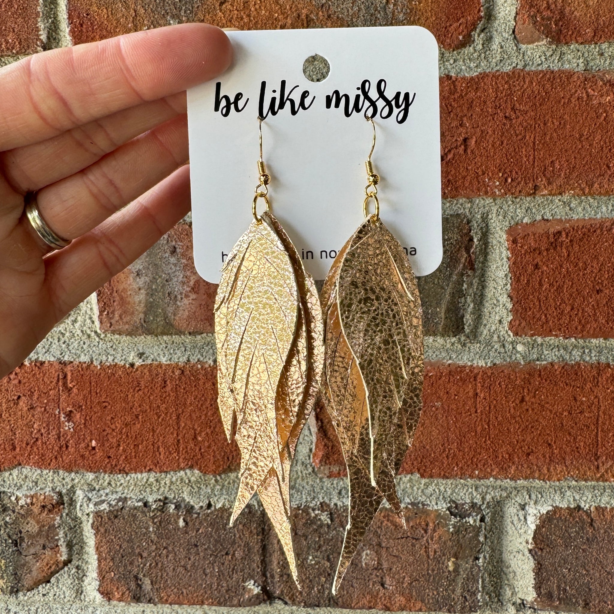 Wings of an Angel Small Rose Gold Crackle Leather Earrings