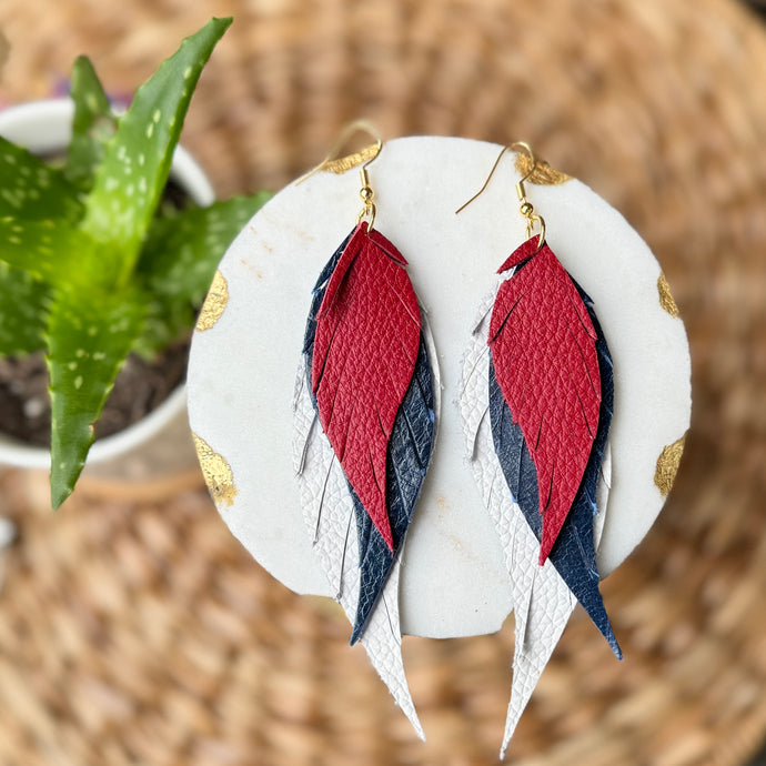 Wings of an Angel - Red + Blue + White - Leather Earrings