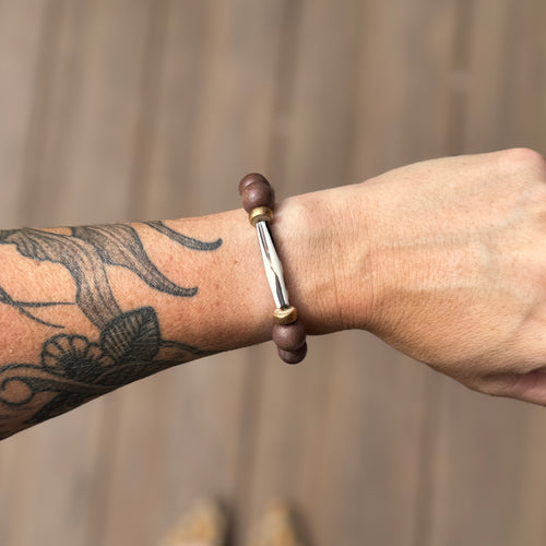 Beaded Bracelet - Brown Wood with Bone