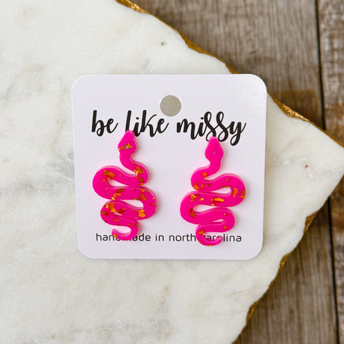 Stud Earrings - Britney Mini Snake - Pink with Gold Flake