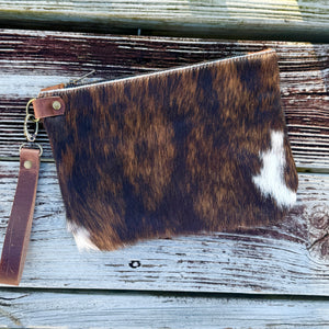 Large Zippered Wristlet - Dark Brindle Cowhide