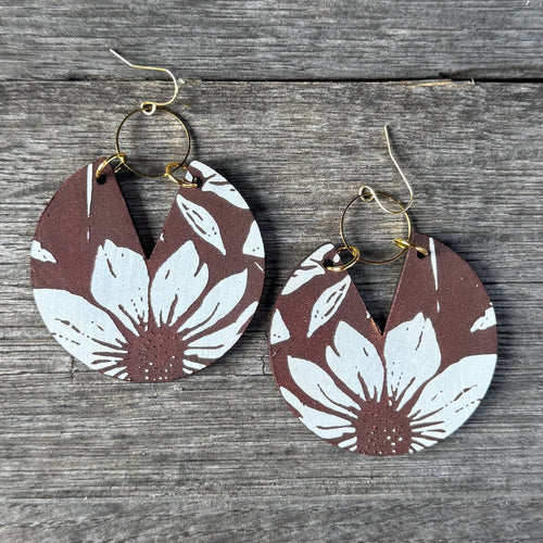 Viv - Hand Painted White Leather Earrings