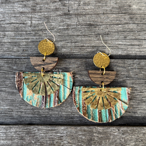 Taylor - Beachwood - Leather + Brass Statement Earring
