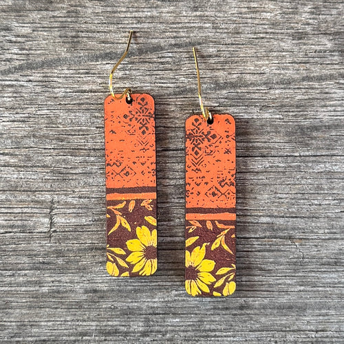 Bar Dangles - Hand Painted Sunset Leather Earrings