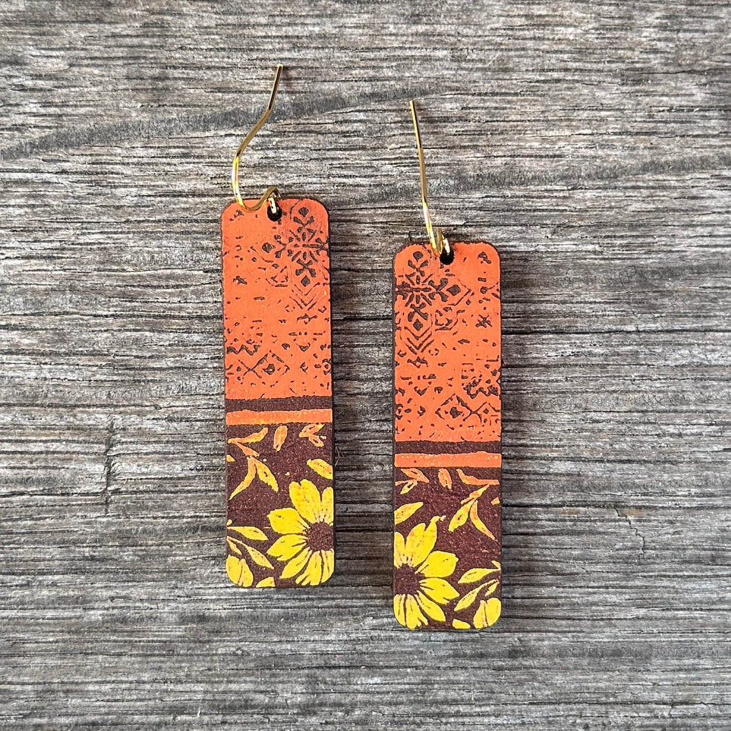 Bar Dangles - Hand Painted Sunset Leather Earrings