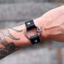 Metal Snake Ring Cuff - Black Leather