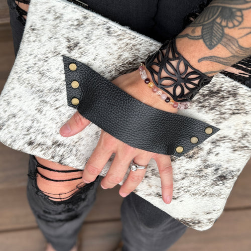 [raleigh leather] Clutch - Black and White Brindle