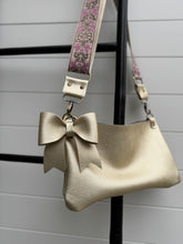 Clutch Sized Crossbody Bag with Statement Strap + Bow - Champagne