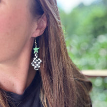 Snake + Stars - Green - Black and White Checkered - Earrings