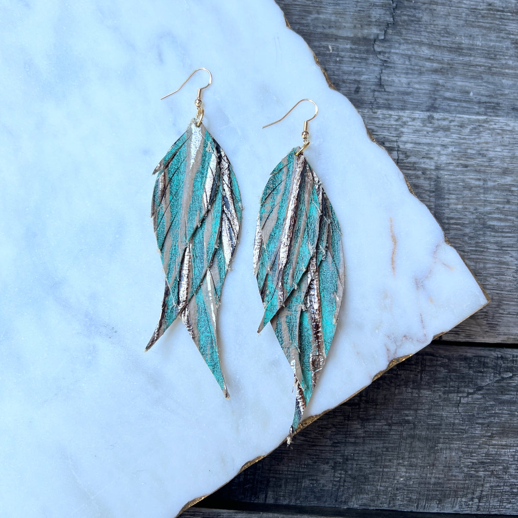 Wings of an Angel - Turquoise Beachwood - Leather Earrings
