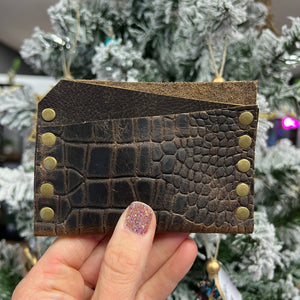 Card Wallet - Brown Croc Embossed w Brass