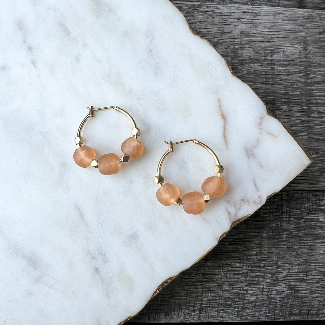 Recycled Glass Hoops - Peach