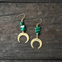 Tiny Moon Drops - Malachite - Brass Earrings