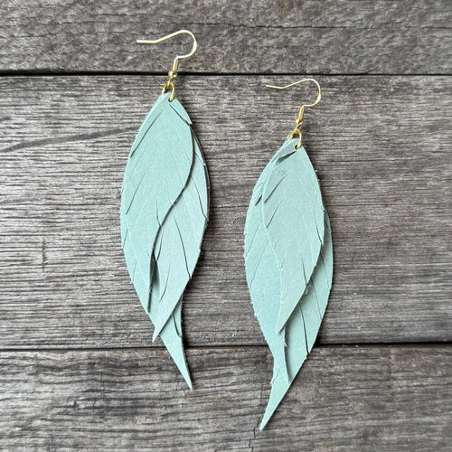 Wings of an Angel - Small - Minty Sage - Leather Earrings