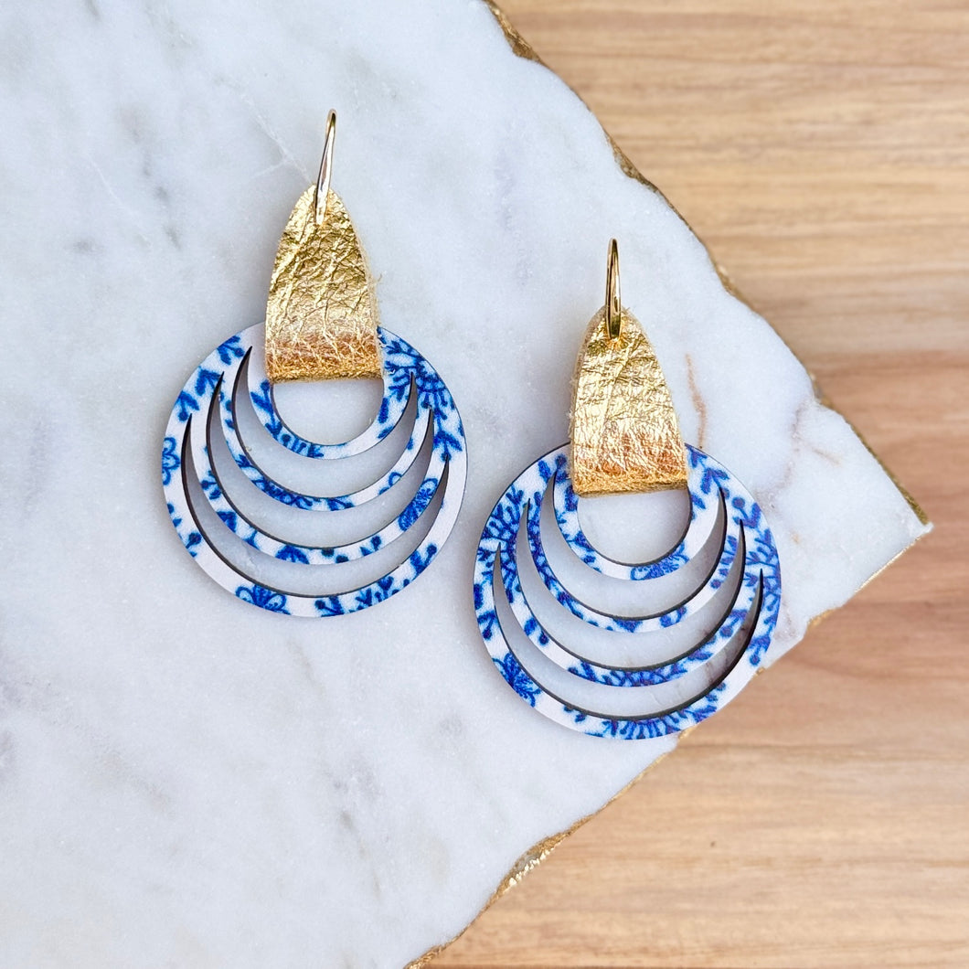 Joy Drops - Blue + White - Wooden Earrings