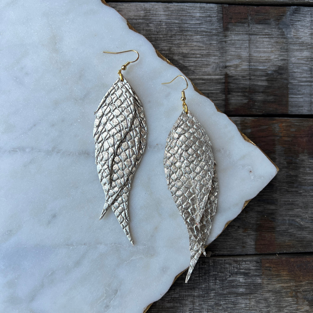 Wings of an Angel - Small - Champagne Scales Leather Earrings