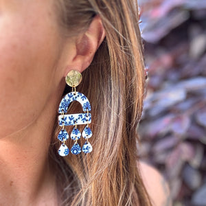 Scarlett - Blue + White - Wooden Earrings