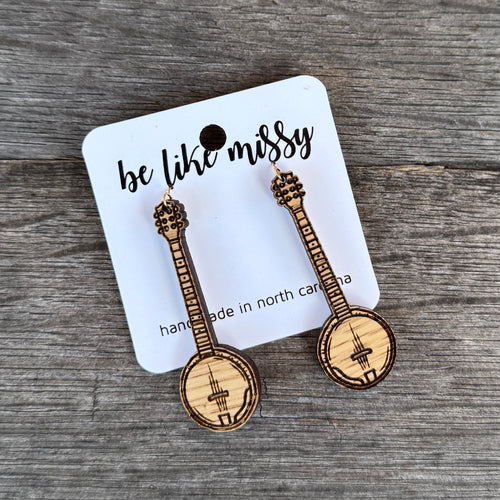 Bluegrass - Banjo - Wooden Earrings
