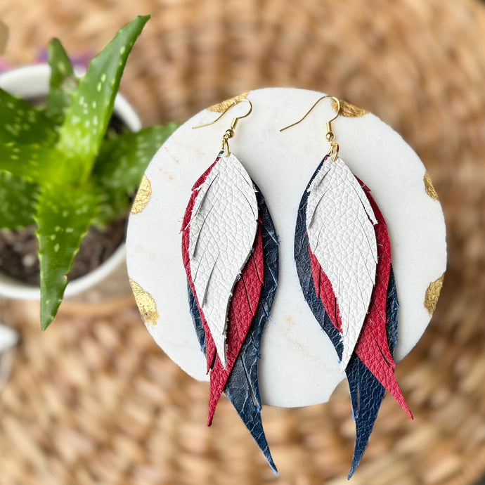 Wings of an Angel - White + Red + Blue - Leather Earrings