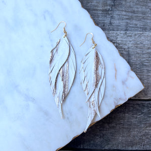 Wings of an Angel - White Beachwood - Leather Earrings