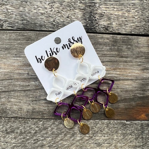 GAME DAY -  White &  Purple - Statement Earrings