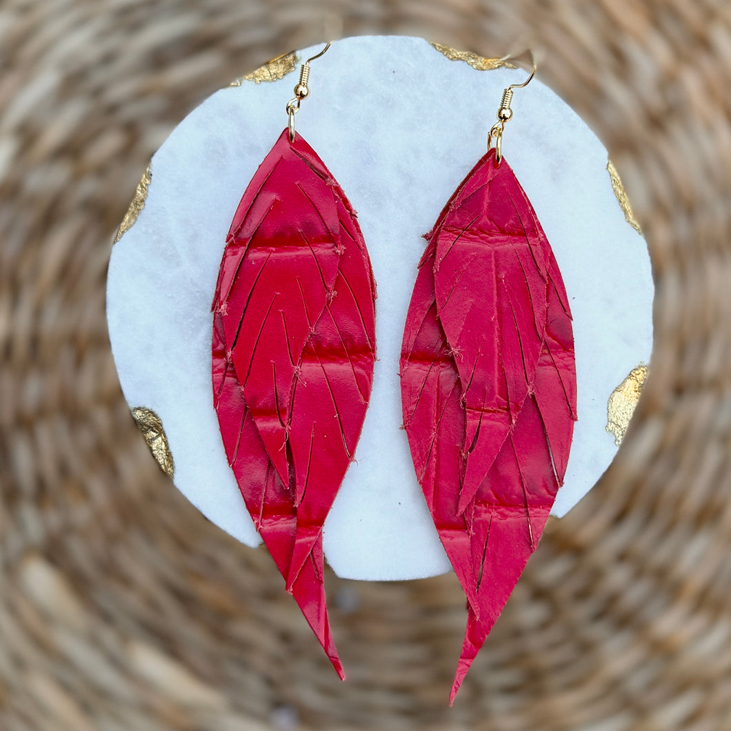 Wings of an Angel - Cherry Red Croc - Leather Earrings