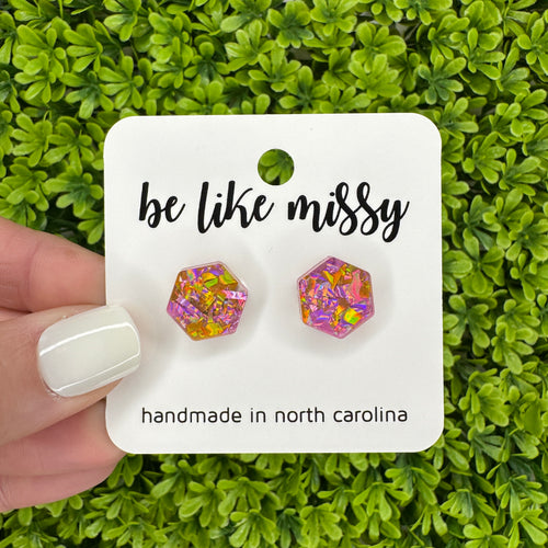 Hex Studs - Cocktail Party - Acrylic Earrings