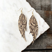 Wings of an Angel - Small - Cafe au Lait Embossed - Leather Earrings