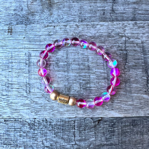 Pink Glass & Brass Bracelet