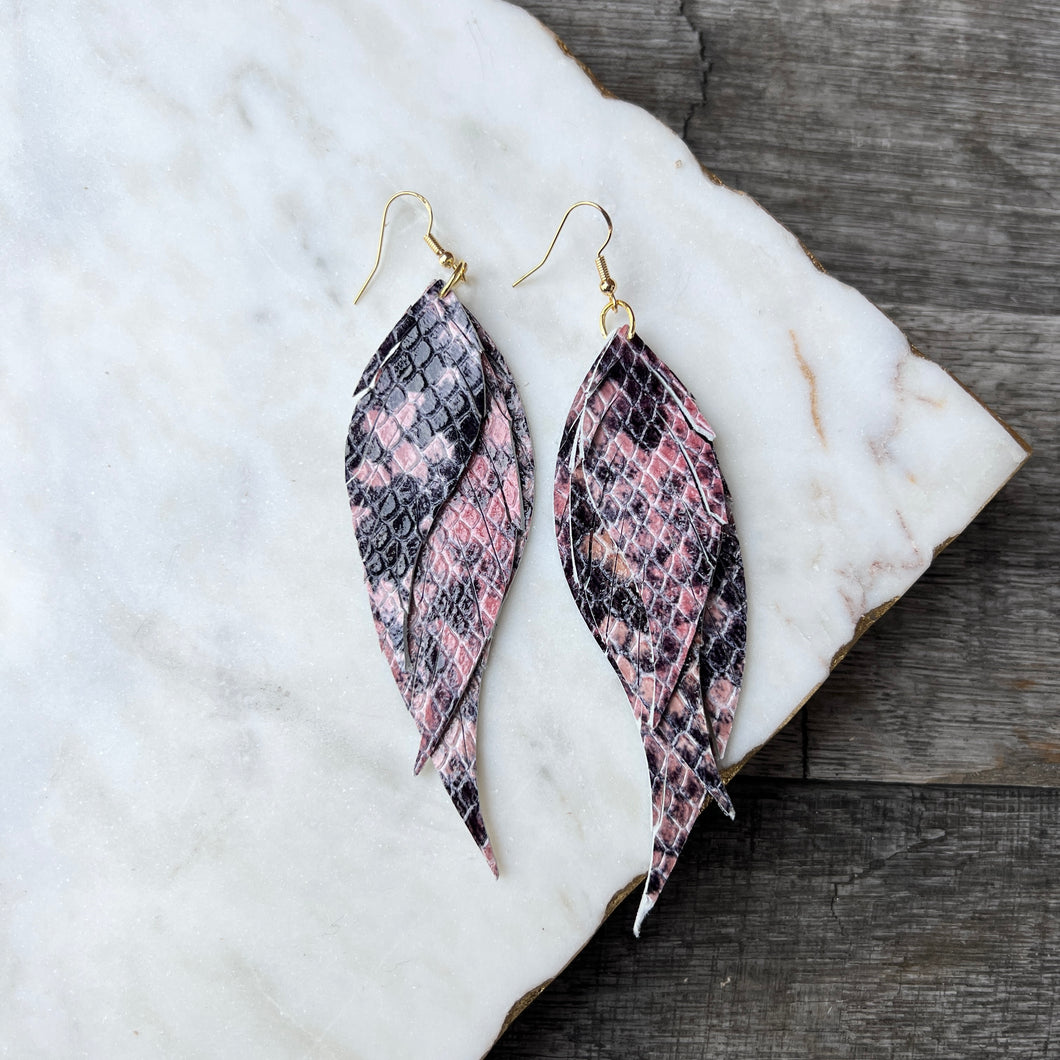 Wings of an Angel - Small - Snake Pink - Leather Earrings