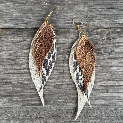 Wings of an Angel - Small - Bronze + Snake + Champagne - Leather Earrings
