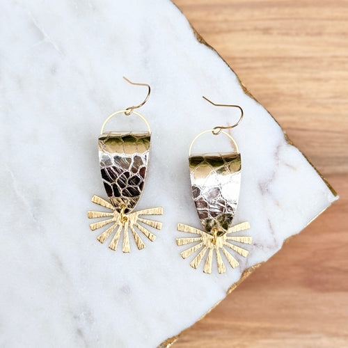 Here Comes the Sun - Silver - Leather + Brass Earrings