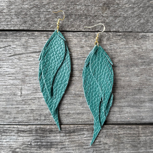 Wings of an Angel - Small - Teal - Leather Earrings