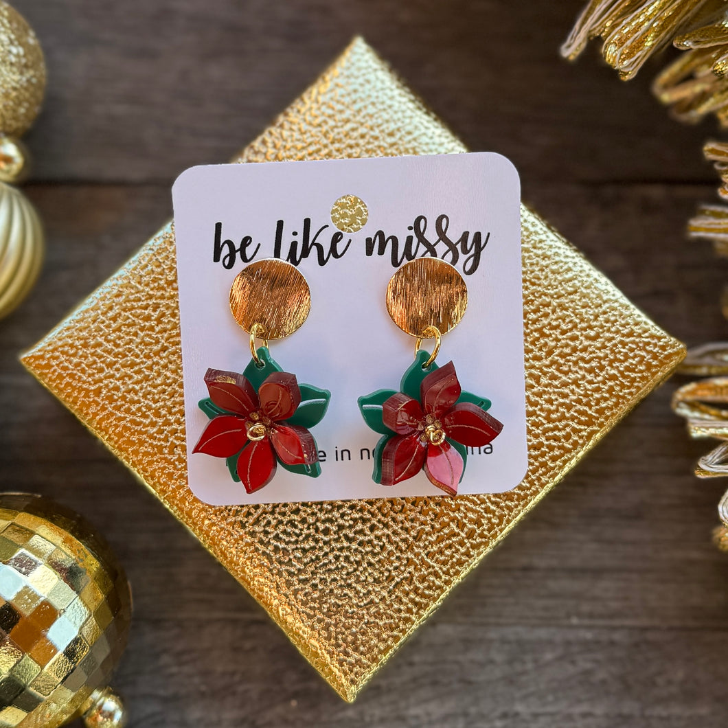 Poinsettia Drops - Red Pearl - Acrylic Earrings