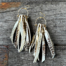 Leather Fringe Hoops - Champagne Crackle