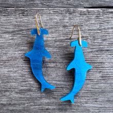 Hammerhead Shark Earrings - Blue Swirly Glitter