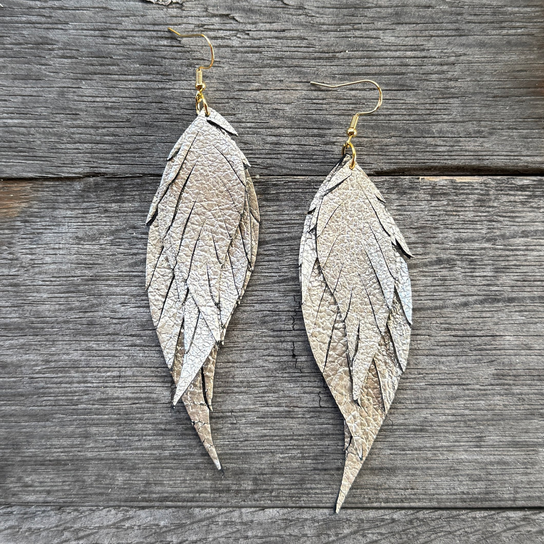 Wings of an Angel - Small - Icy Champagne - Leather Earrings