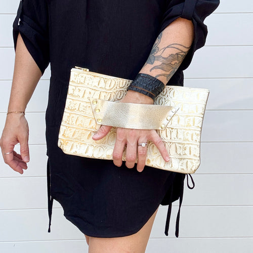[raleigh leather] Clutch - Gold Croc Embossed