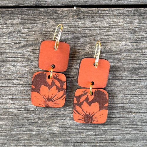Mini Stacks - Hand Painted Burnt Orange Leather Earrings