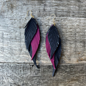 Wings of an Angel - Navy & Sangria Leather Earrings