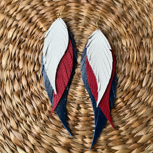 XL Wings of an Angel - White + Red + Blue - Leather Earrings