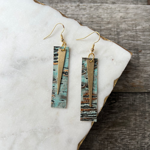 Spike Bars - Driftwood - Brass & Leather Earrings