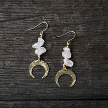 Tiny Moon Drops - Rose Quartz - Brass Earrings
