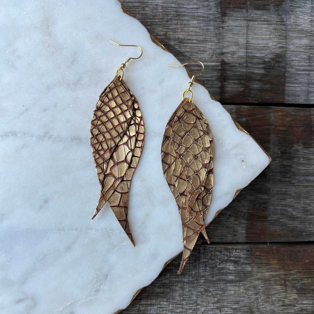 Wings of an Angel - Small - Sunset Scales Leather Earrings