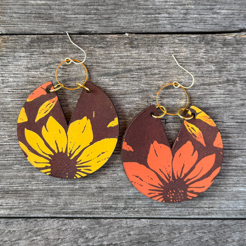 Viv - Hand Painted Sunset Leather Earrings