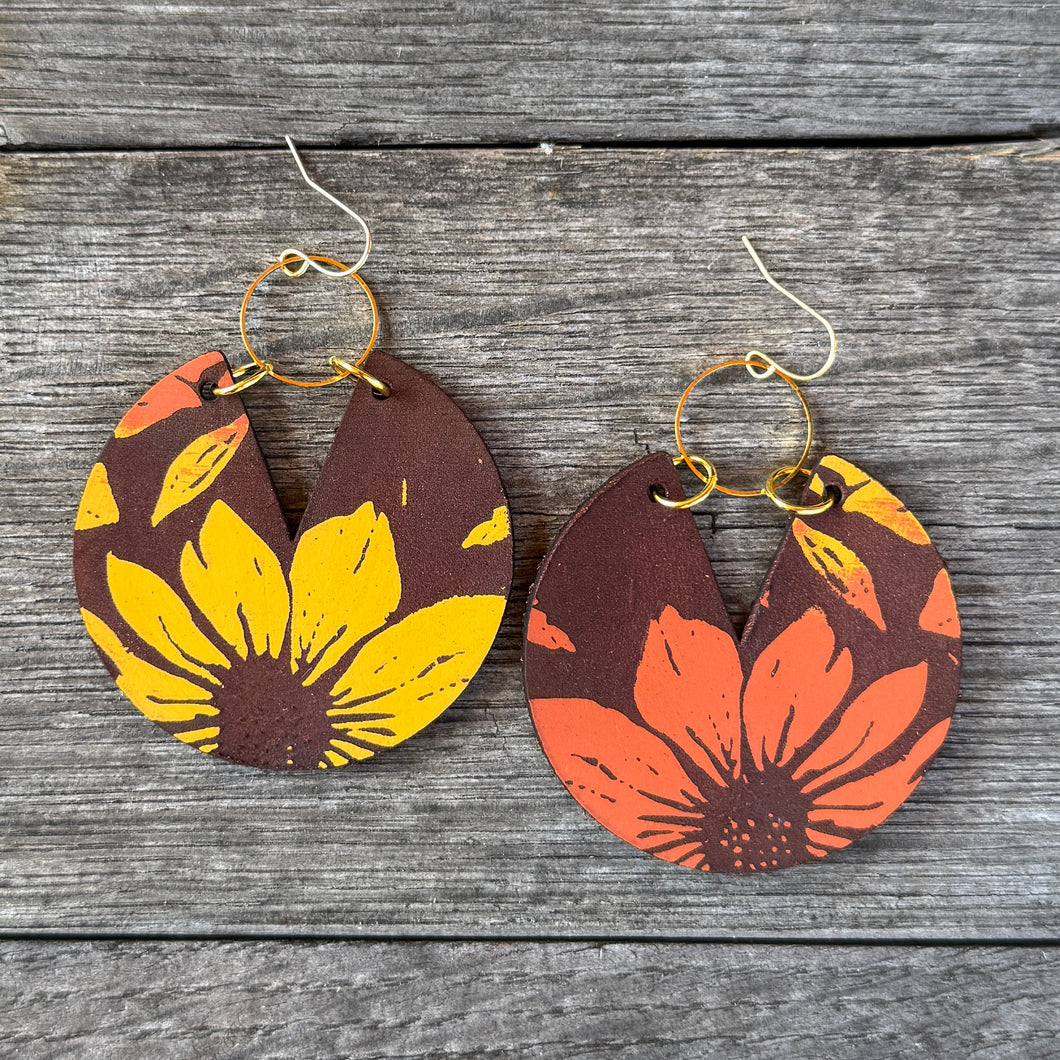 Viv - Hand Painted Sunset Leather Earrings