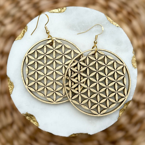 Flower of Life Wooden Earrings