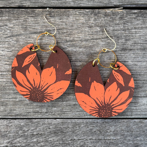 Viv - Hand Painted Burnt Orange Leather Earrings